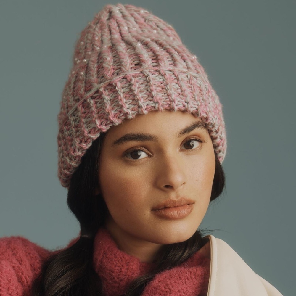 NWT Anthropologie Chunky Pearl Embellished Beanie